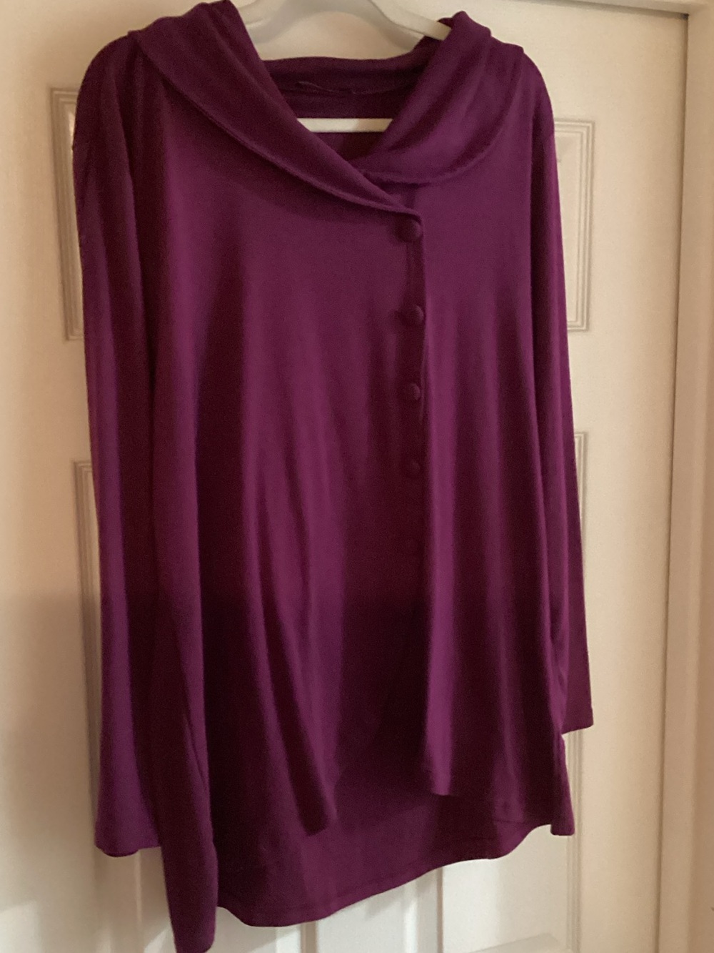 Women's Purple Button-Front Draped Collar Tunic
